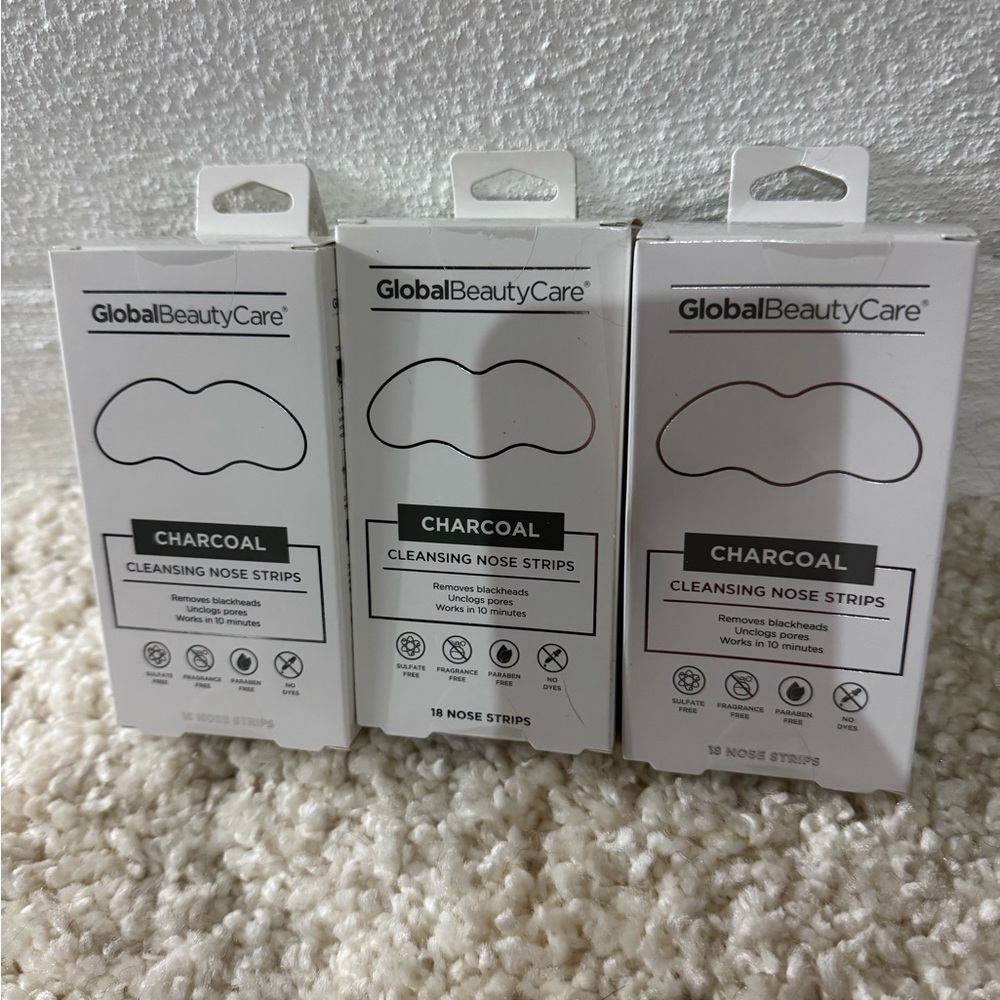 3 NIB Global Beauty Care Charcoal Nose Strips (18/box)‎